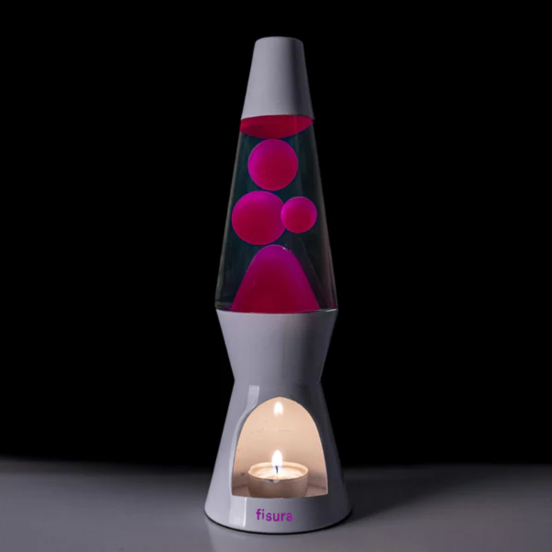 Fisura Theelicht Lavalamp met Roze Lava - Wit